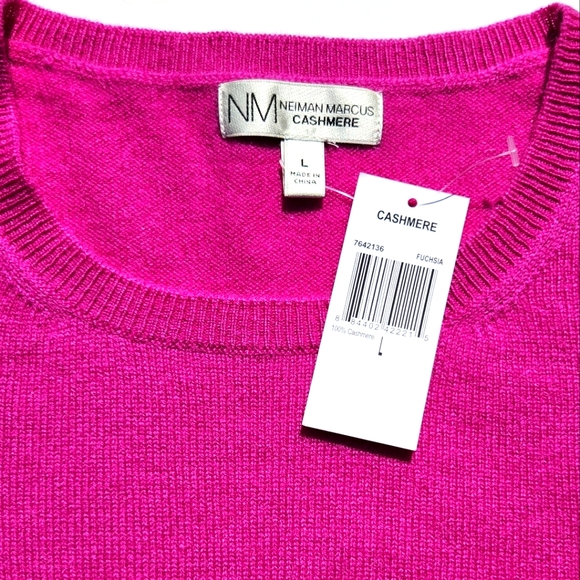 NWT Neiman Marcus Fuschia Cashmere Short Sleeve Sweater-Womens Large - Picture 3 of 6